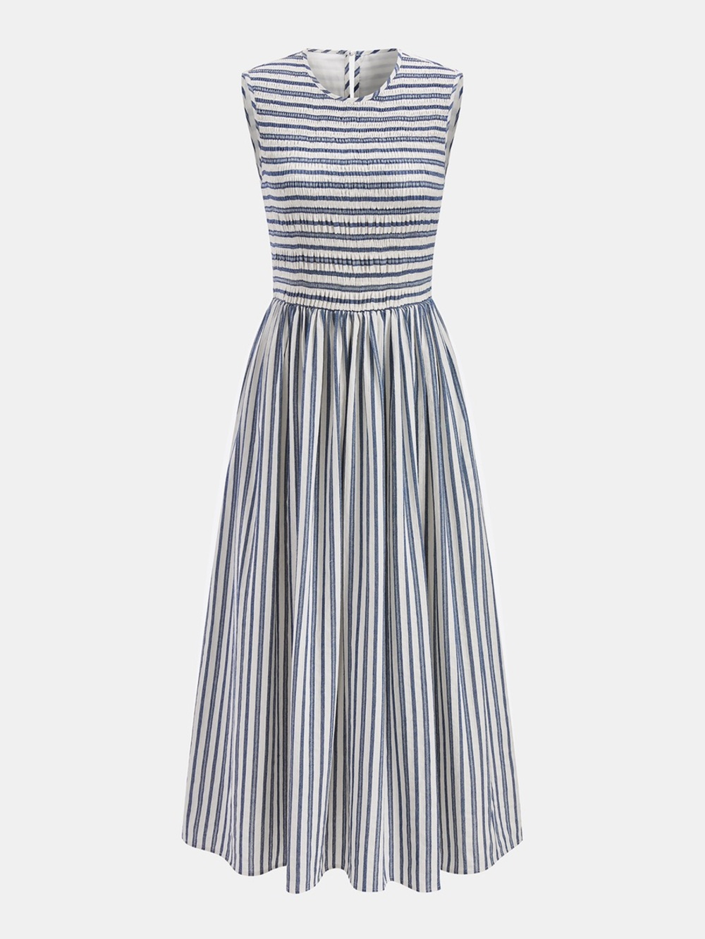 Commense Striped Cotton Sleeveless Smocked Maxi Dress